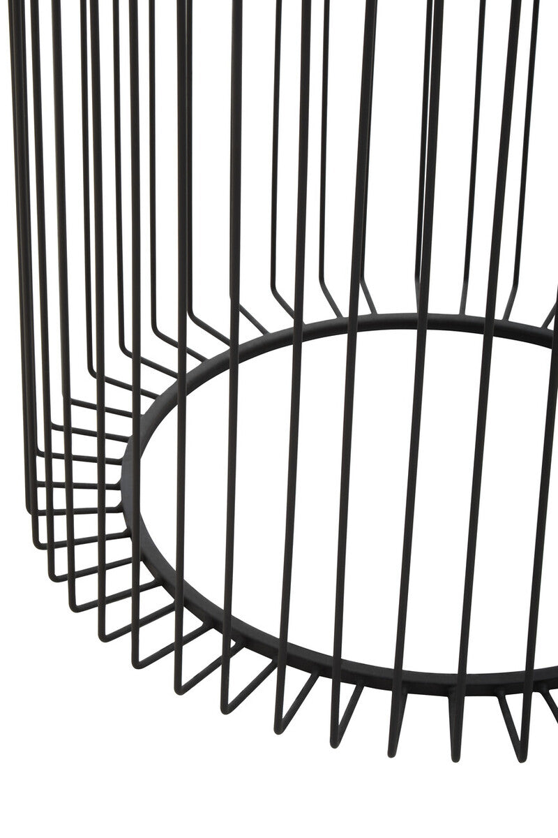 Trento Black Metal and Glass Round Side Table with Cage Design