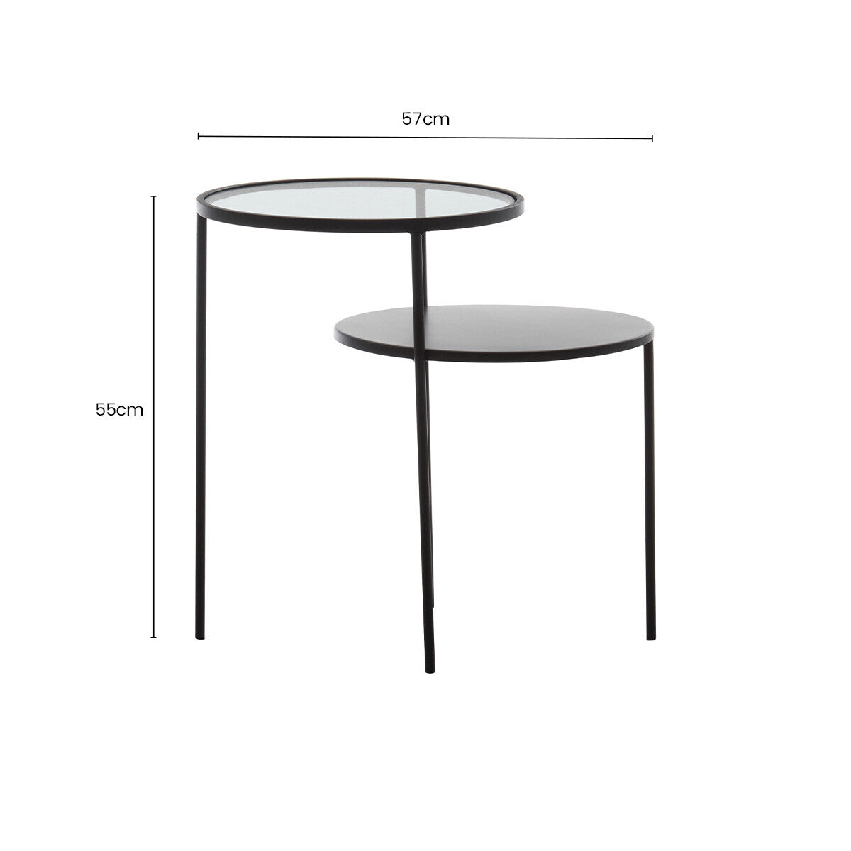Trento Clear Glass and Black Finish 2 Tier Side Table