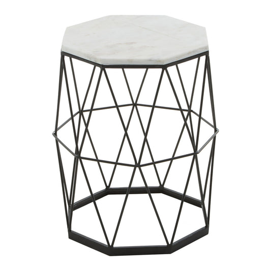 Black Angular Iron Frame Side Table with White Marble Top, Shalimar