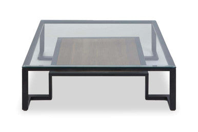 Black Wooden Frame and Glass Top Coffee Table with Shelf, Cibo