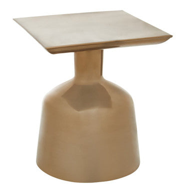 Antique Gold Finish Metal Side Table with Round Glass Top and Round Base, Pazo