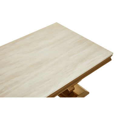 Moda Ivory White Faux Marble Coffee Table With Stainless Steel Base