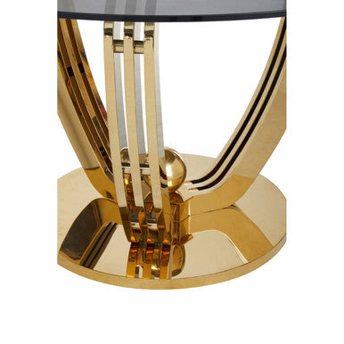 Geometric Brushed Gold Frame and Grey Tempered Glass Top Dining Table, Moda