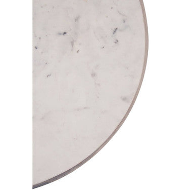 White Round Marble Top Side Table with Slim Column and Black Conical Base, Templar