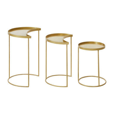 Suar Antique Brass Finish Set of 3 Nesting Side Tables