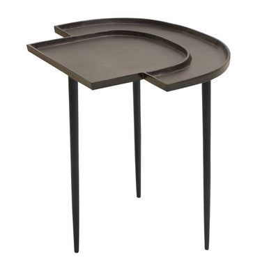Brown Bronze Metal Top Abstract Side Table with Black Legs, Simbolo