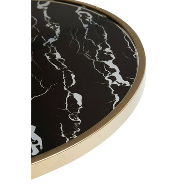Black Glass Top Side Table with Gold Metal Column and Black Marble Base, Oria