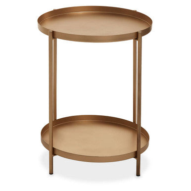 Gold Metal Top Two Tier Side Table with Powder Coated Iron Frame, Mandoli