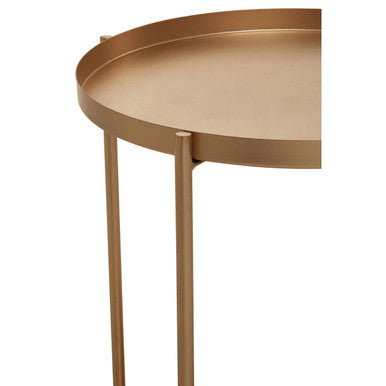 Gold Metal Top Two Tier Side Table with Powder Coated Iron Frame, Mandoli