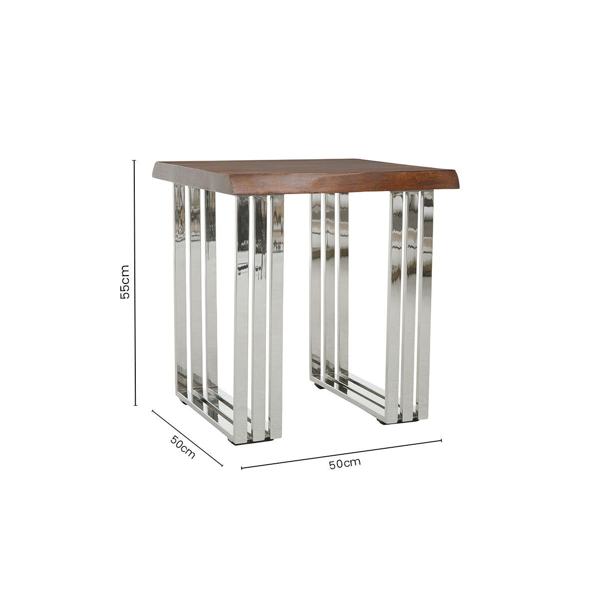 Natural Wooden Top Small Console Table with Silver Looped Stainless Steel Base, Hampstead
