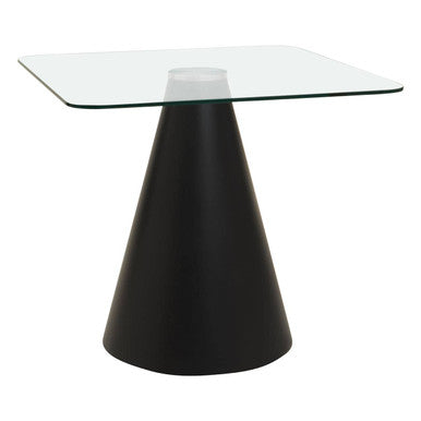 Clear Glass Square Top Dining Table with Black Conical Base, Azalea