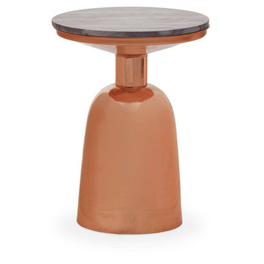 Black Marble Top Side Table with Chunky Copper Iron Base, Amira