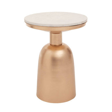 White Marble Top Side Table with Chunky Gold Iron Base, Amira