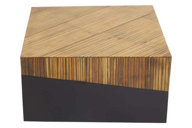Two Tone Natural Bamboo Square Coffee Table with Dark Ebony Finish Base, Gabor
