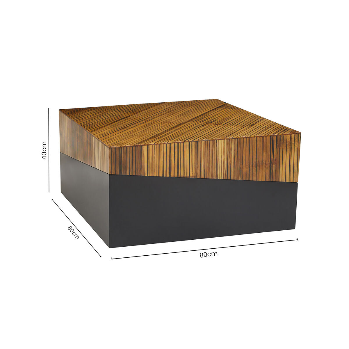 Two Tone Natural Bamboo Square Coffee Table with Dark Ebony Finish Base, Gabor