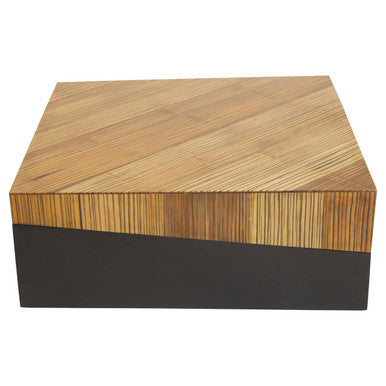 Two Tone Natural Bamboo Square Large Coffee Table with Dark Ebony Finish Base, Gabor