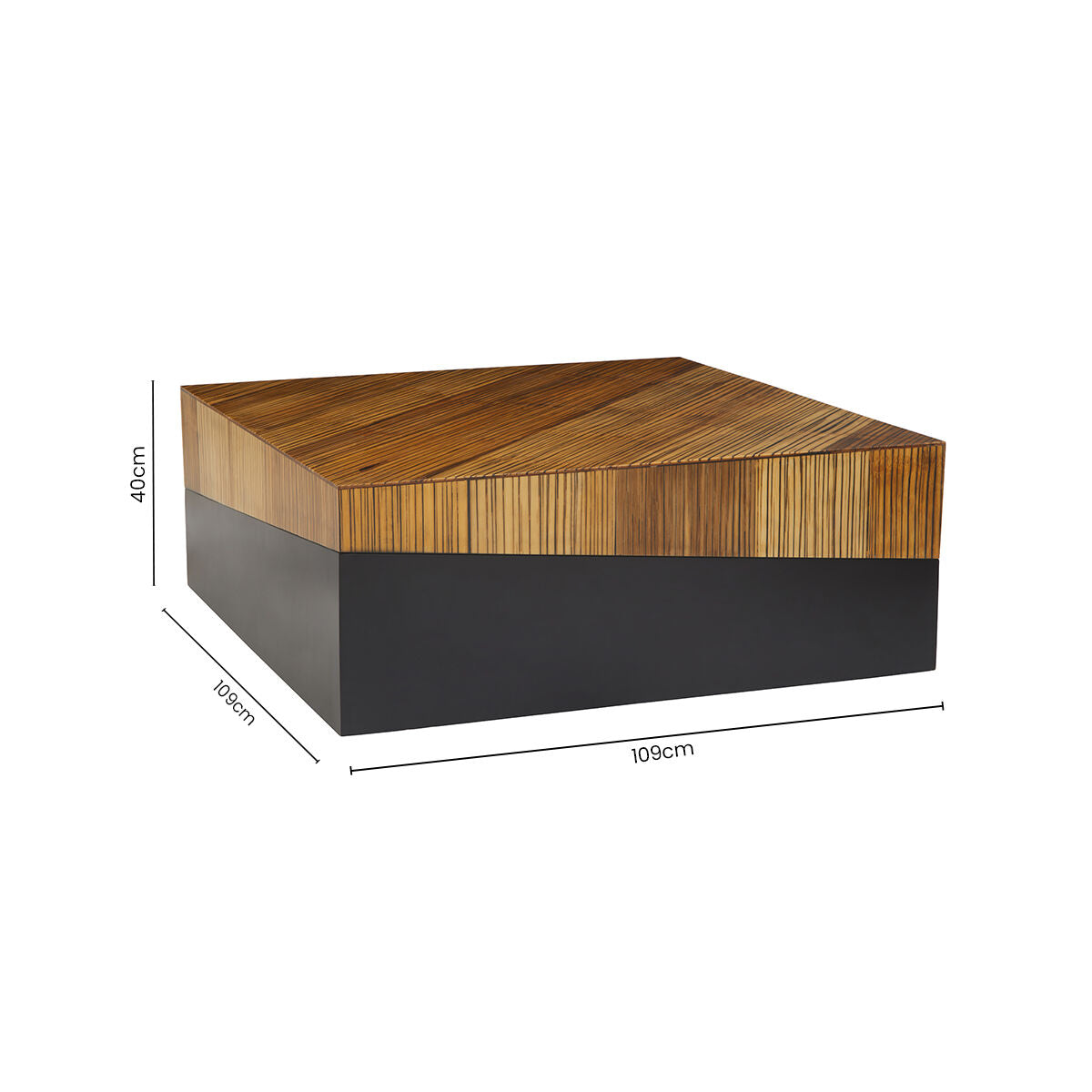 Two Tone Natural Bamboo Square Large Coffee Table with Dark Ebony Finish Base, Gabor