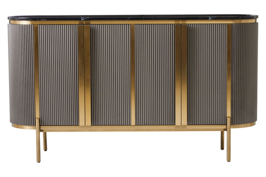 Grey Four Door Sideboard with Black Marble Top | Dervio