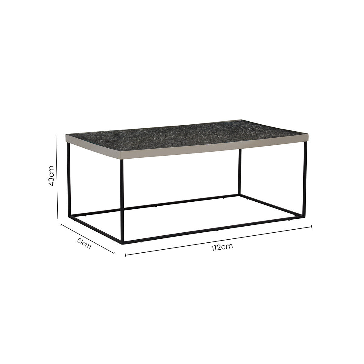 Silver Metal Rectangular Top Coffee Table with Black Interconnected Legs, Akola