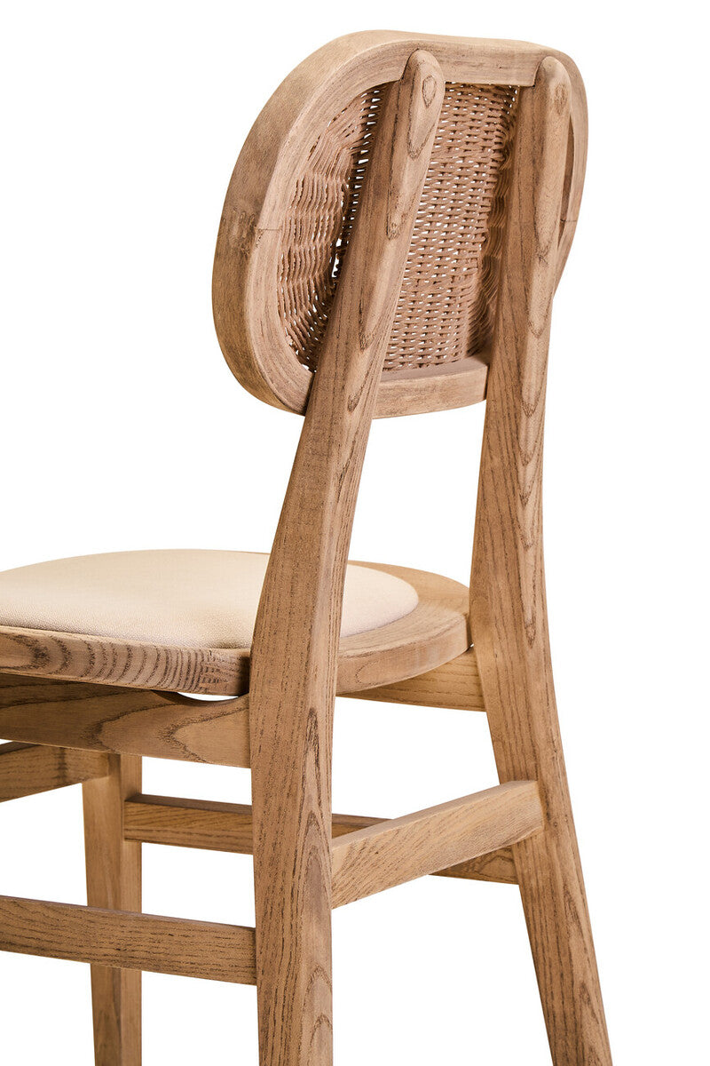Cebu Grey Wash Wood and Rattan Dining Chair with Beige Seat
