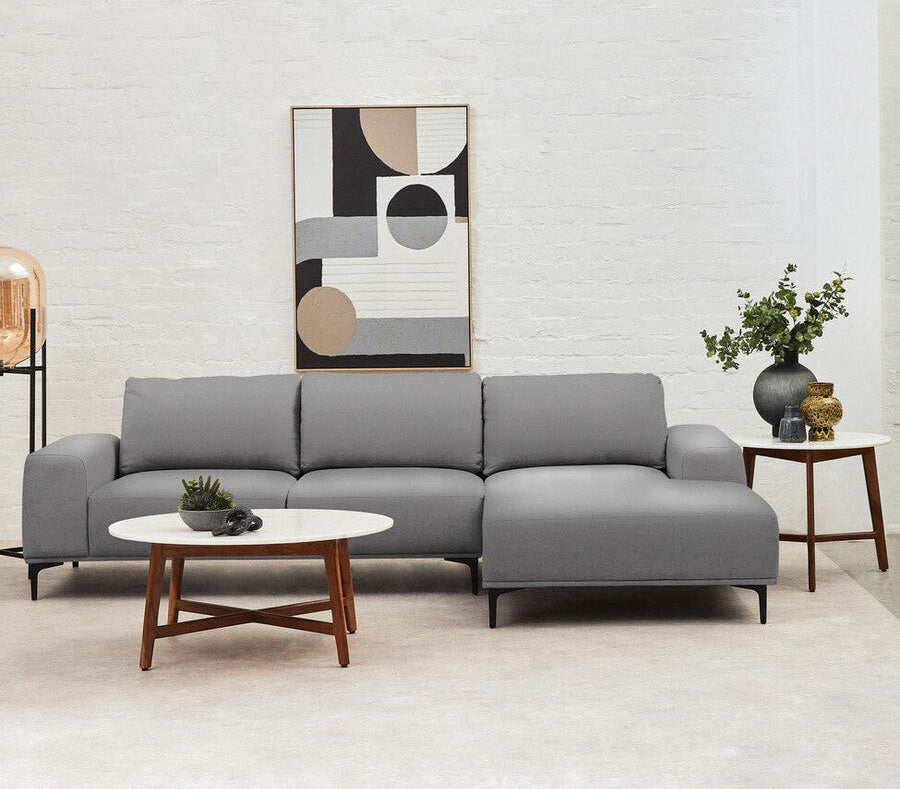 Toulon Grey Fabric 3 Seater Right Hand Chaise Sofa