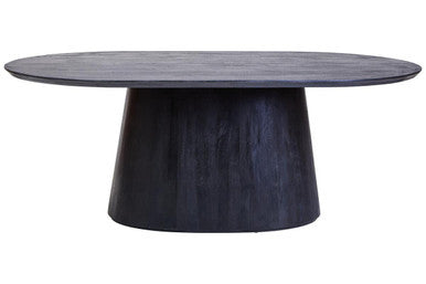 Black Mango Wood Oval Dining Table with Sculptural Tapered Base, Perdoba