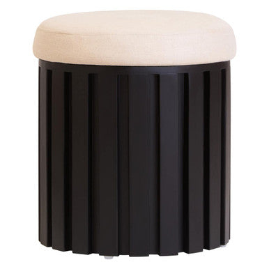 Black Finish Mango Wood and Cream Linen Stool | Perdoba