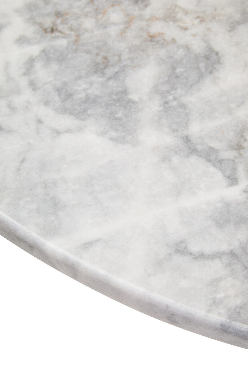White Round Marble Top Large Coffee Table with Black Acacia Legs, Palermo