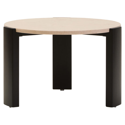 Cream Round Marble Top Large Coffee Table with Small Acacia Legs, Palermo