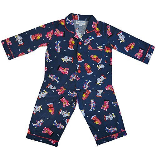 Powell Craft Big Boys Cotton Robot Pyjamas. navy (8-9 years)