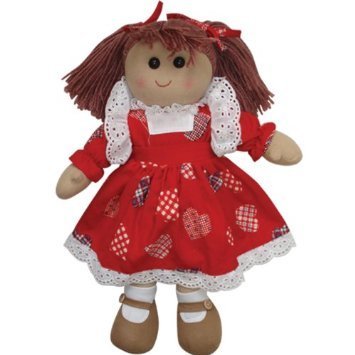 Rag Doll with Red Heart Dress - Handmade - Medium 40cms - Powell Craft