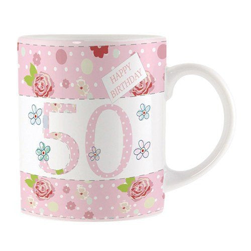 Floral rose "Happy Birthday 50 50ème anniversaire porcelaine fine avec boîte de présentation
