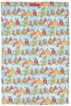 Emma Ball christmas owls tea towel