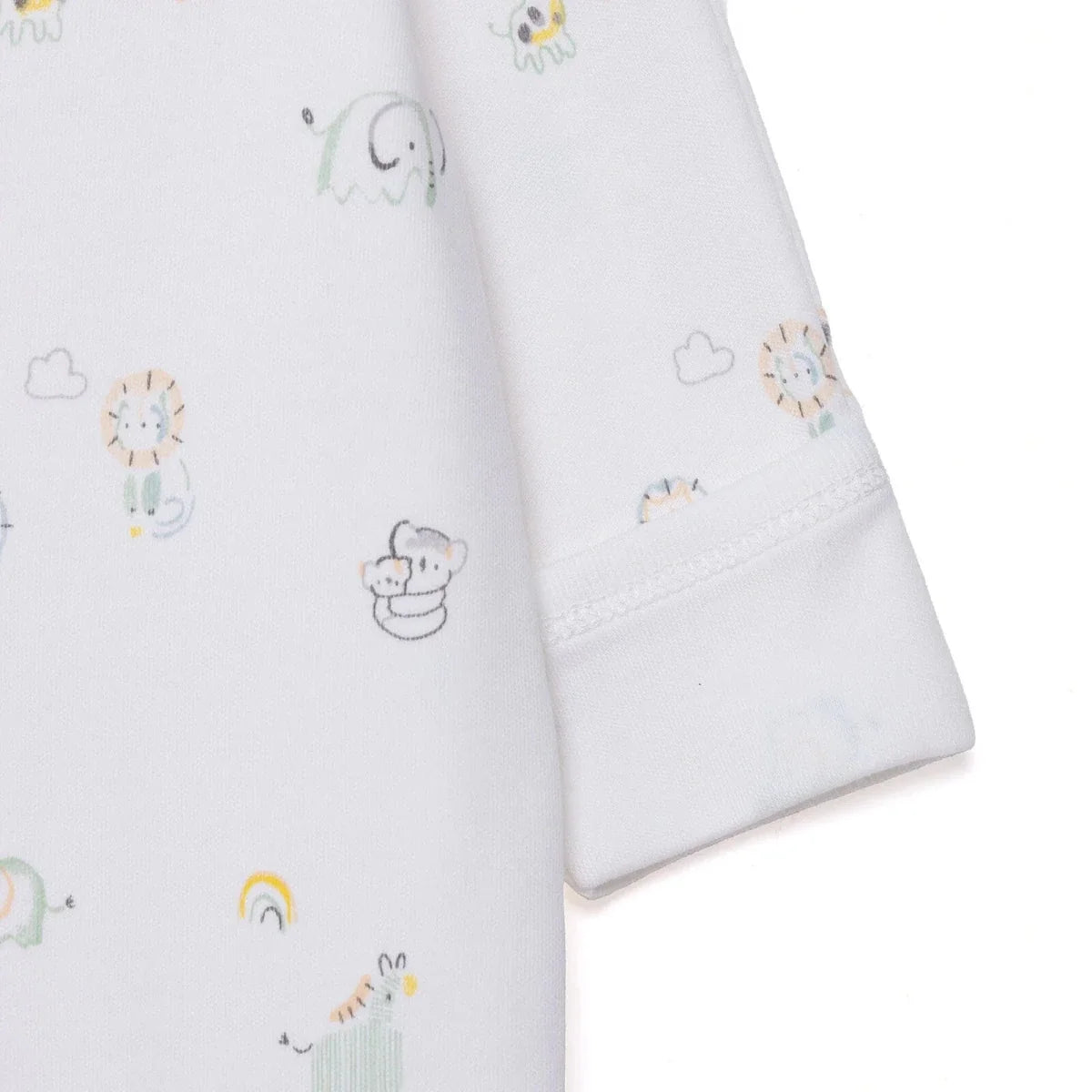 HelloBaby Boys Footed Romper Animal with Poppers Crew Neck Long Leg Long Sleeve - White Printed