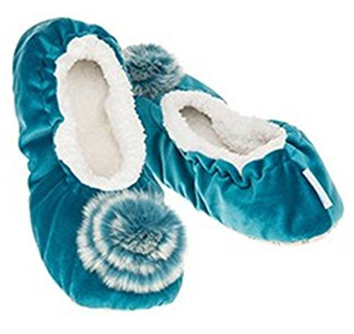 Luxury Teal VelvetPom-Pom Snoozies Ballet Slippers - Ladies MEDIUM UK 4-5