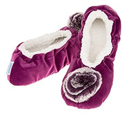 Luxury Purple Velvet Pom-Pom Snoozies Ballet Slippers - Ladies LARGE UK 6-7