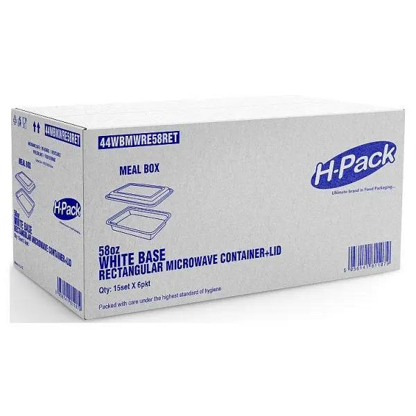 58oz WHITE BASE RECT MICROWAVE CONTAINER + LIDS