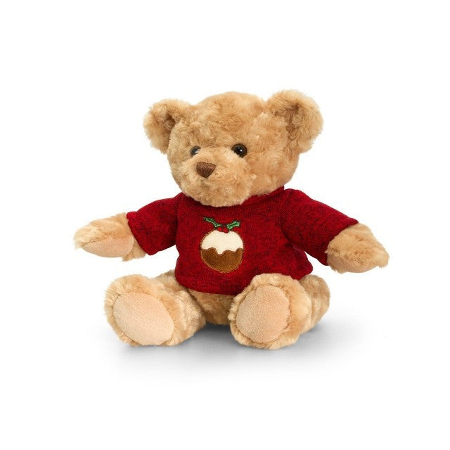 christmas bear in a jumper with pudding on 30cm