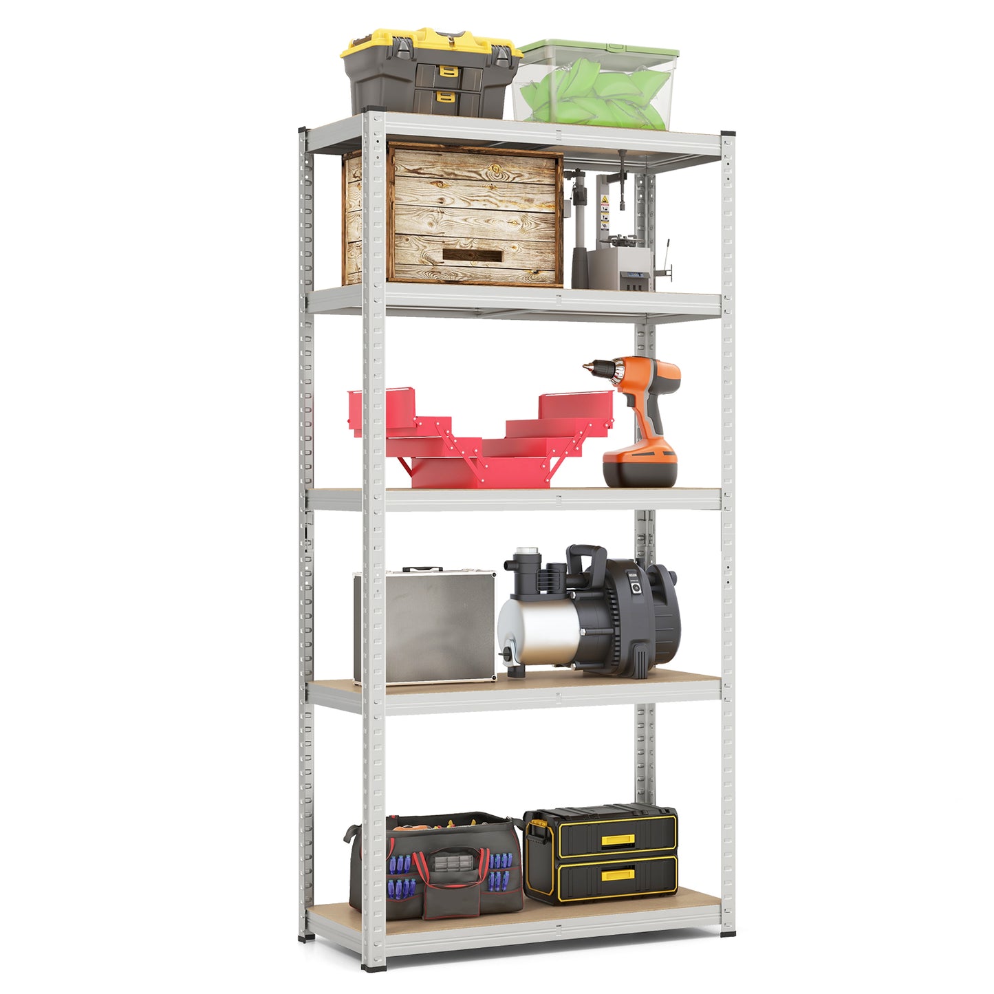 5-Tier Metal Shelving Unit with Adjustable Height and Anti-tipping Devices-Grey
