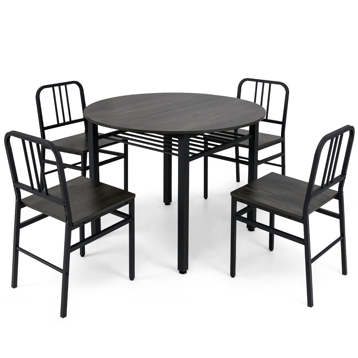 5 Piece Dining Table Set with Storage Rack for Dining Room-Grey