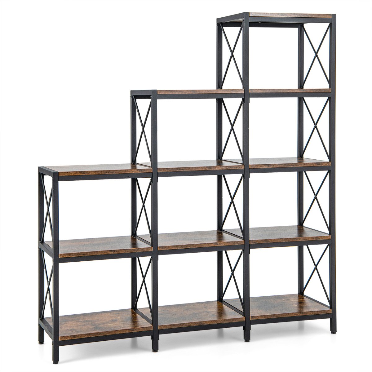 5-Tier Bookshelf with Carbon Steel Frame and Anti-Tipping Kits-Rustic Brown