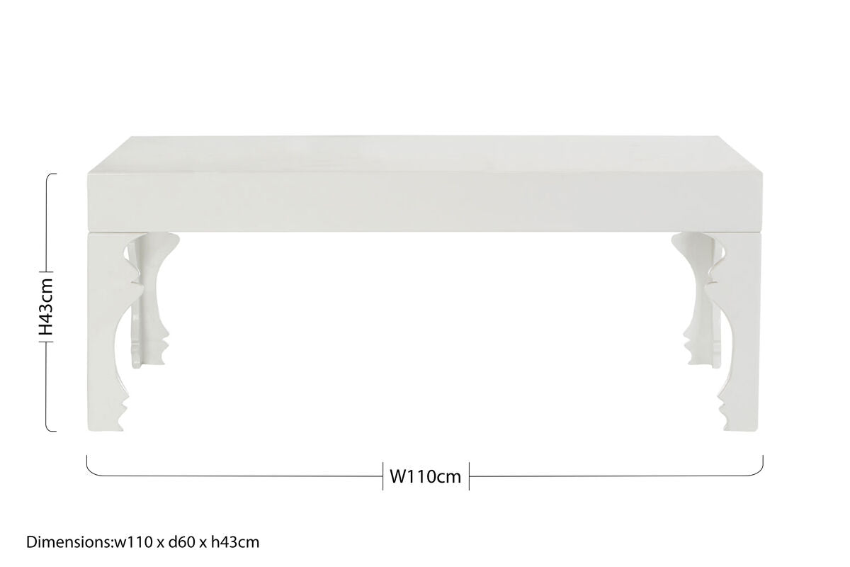 White High Gloss Wooden Coffee Table with Stately Shaped Legs, Luis