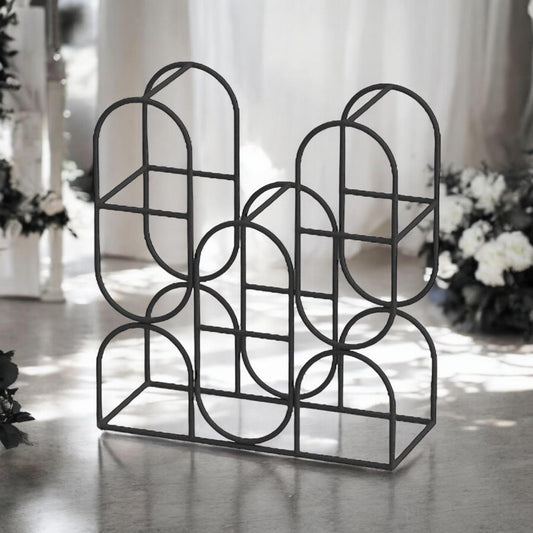 14" CAST IRON BLACK 8 BOTTLE WINE RACK