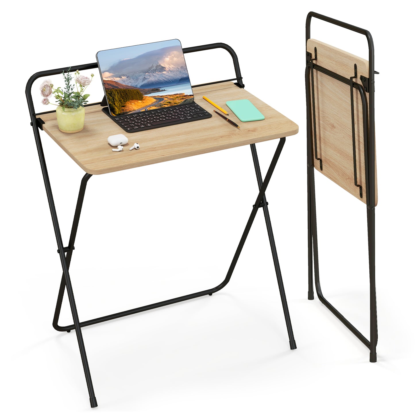60CM Folding Computer Desk with Tablet Bracket-Grey
