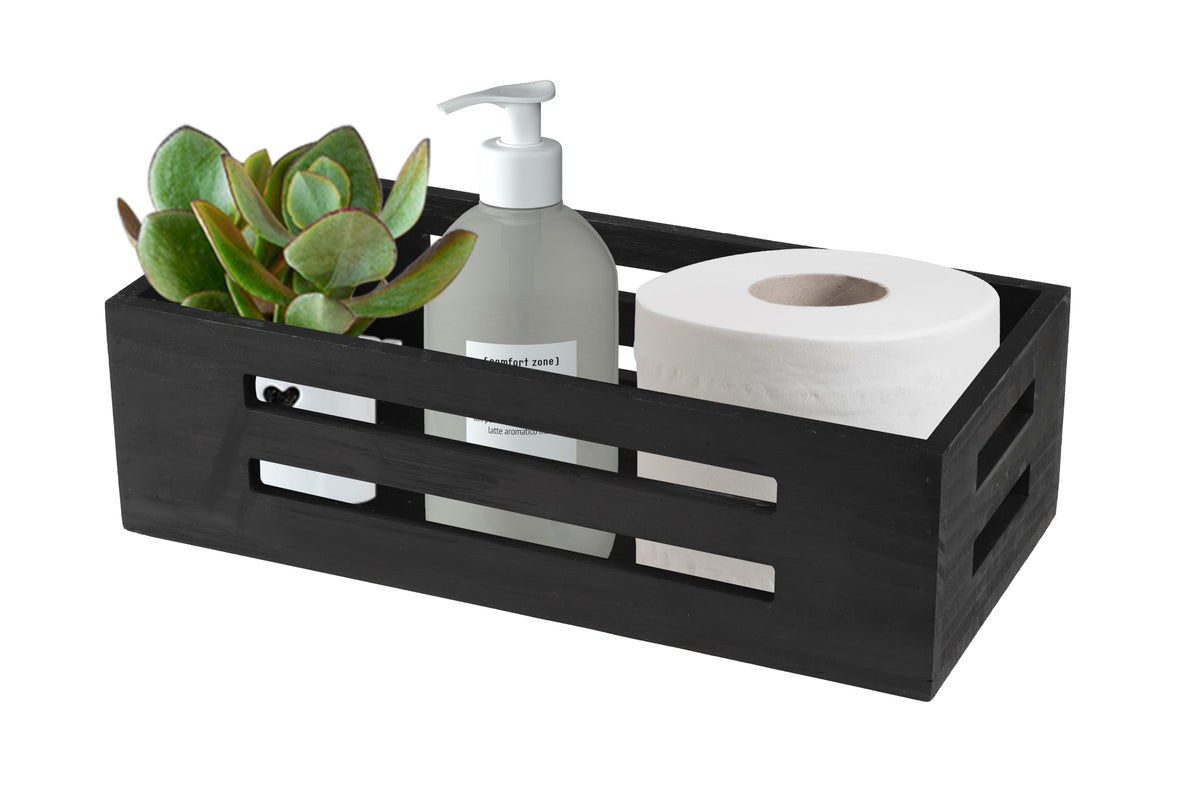 Gzsekken Toilet Roll Basket Toilet Tank Basket Black Bathroom Holder Toiletries Organiser Tray for Bathroom Paper Wood Bathroom Accessories Tank