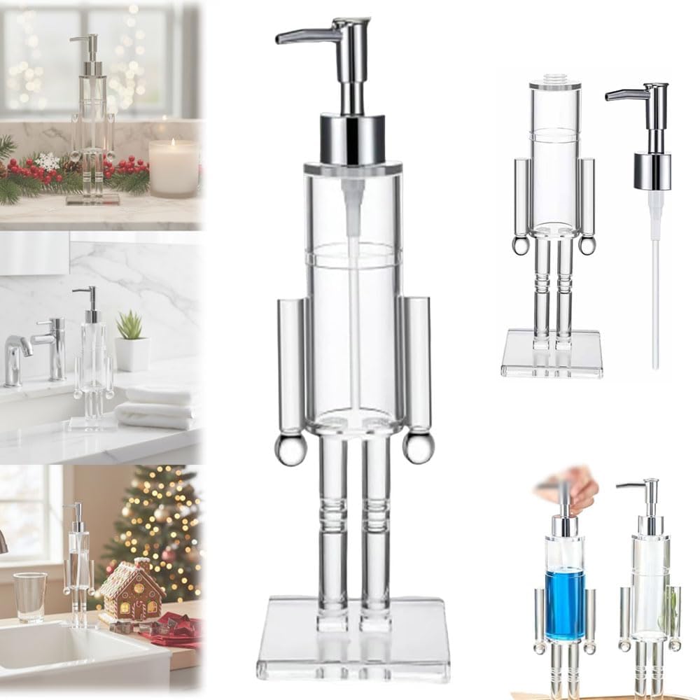 1PCS Nutcracker Soap Dispenser, Transparent Acrylic Festive Wash Liquid Lotion Pump, Nutcracker Shape Soap Dispenser, Decorative Refillable Christmas