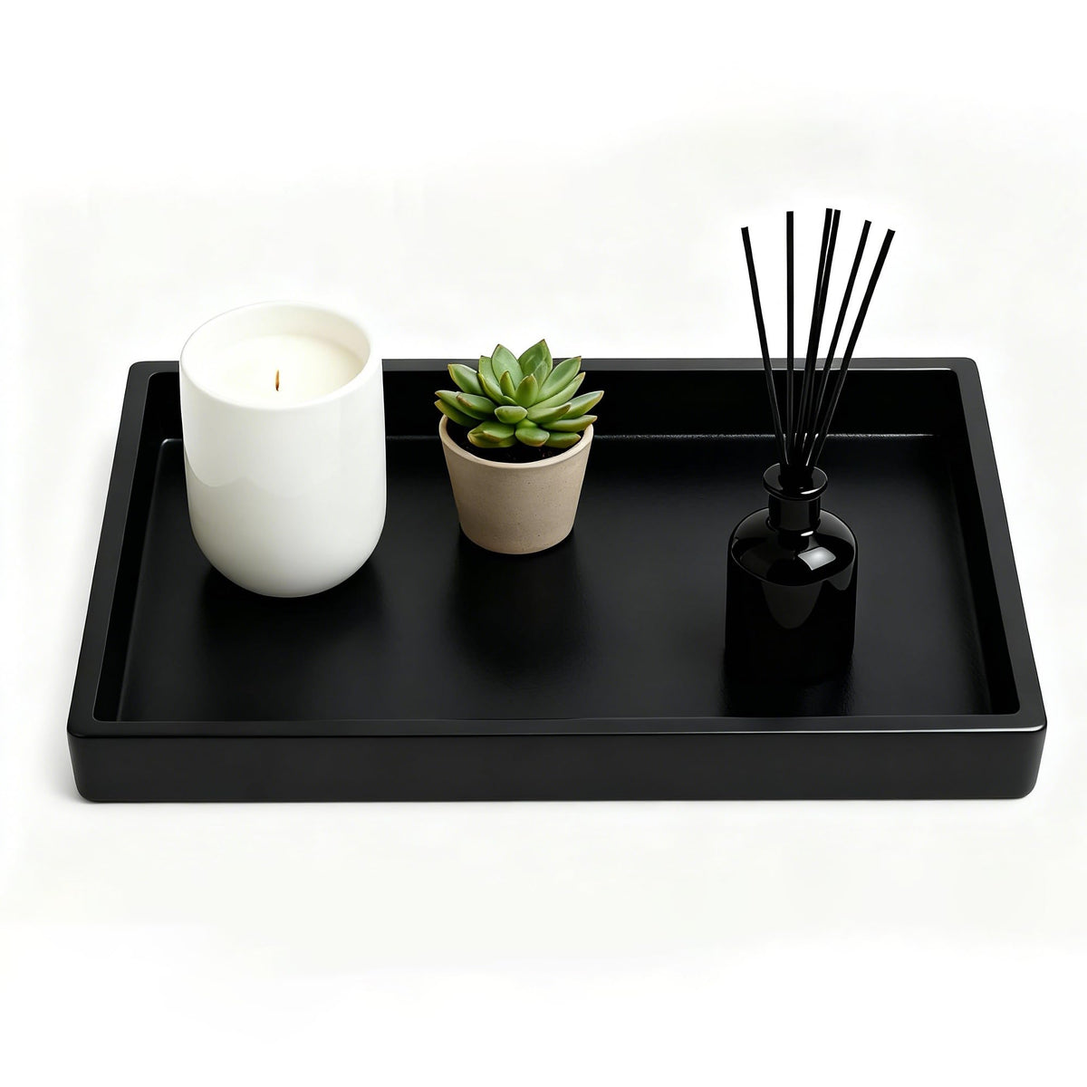 XINSUO Tray Bathroom, Bathroom Tray Organiser (Black, 24L*18W*2H cm)