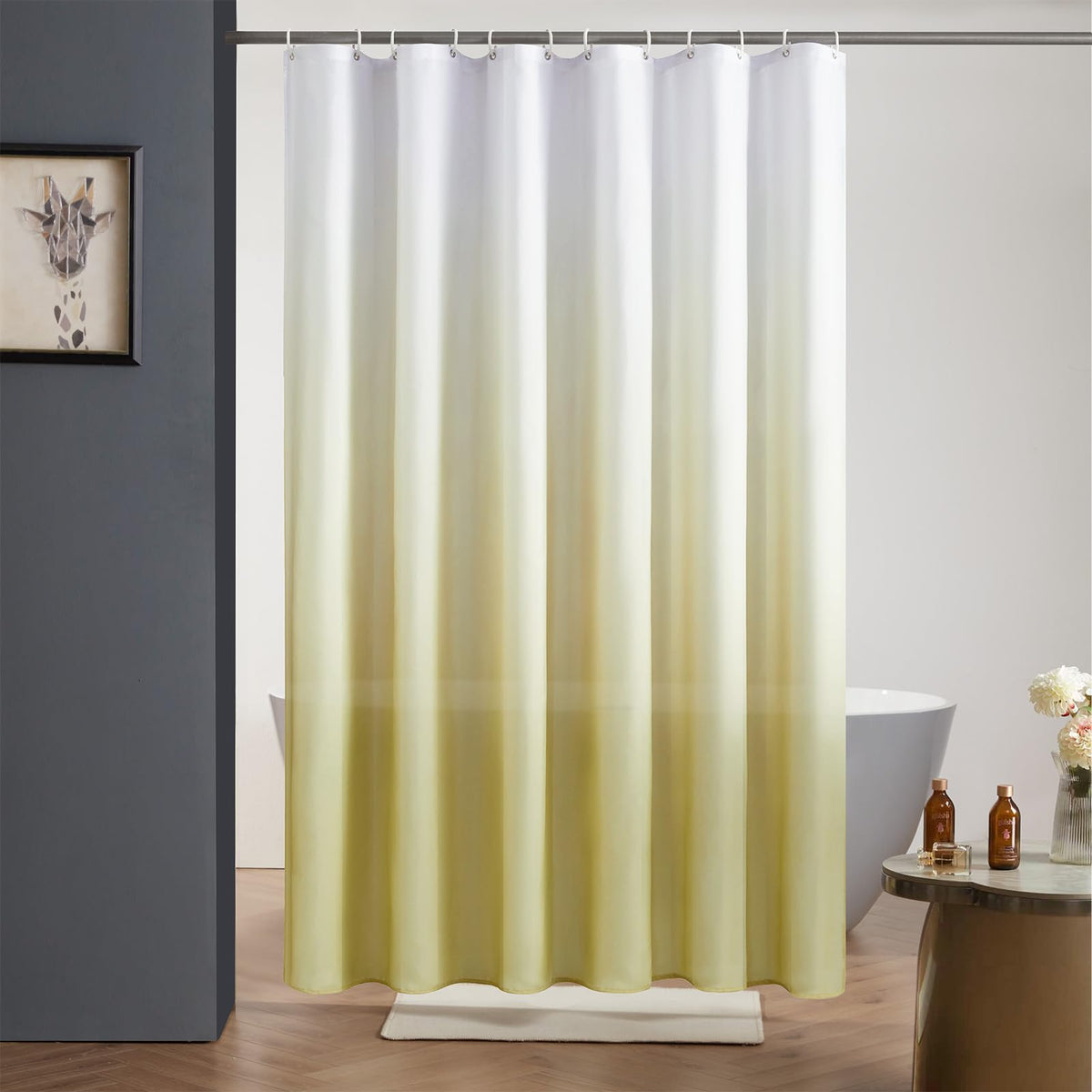 Furlinic Shower Curtain Mould Proof Polyester Fabric Wetroom Bath Curtains Waterproof Machine Washable with 12 Hooks for Bathroom White to Taupe 72x78