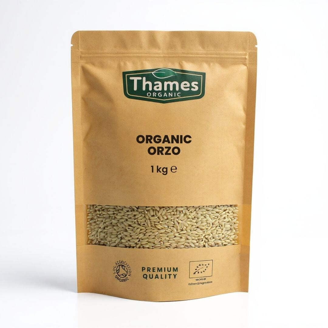 Organic Orzo (Risoni) - Certified Organic, Non-GMO, Vegan, No Additives, No Preservatives, Resealable Bag by Thames Organic 1kg