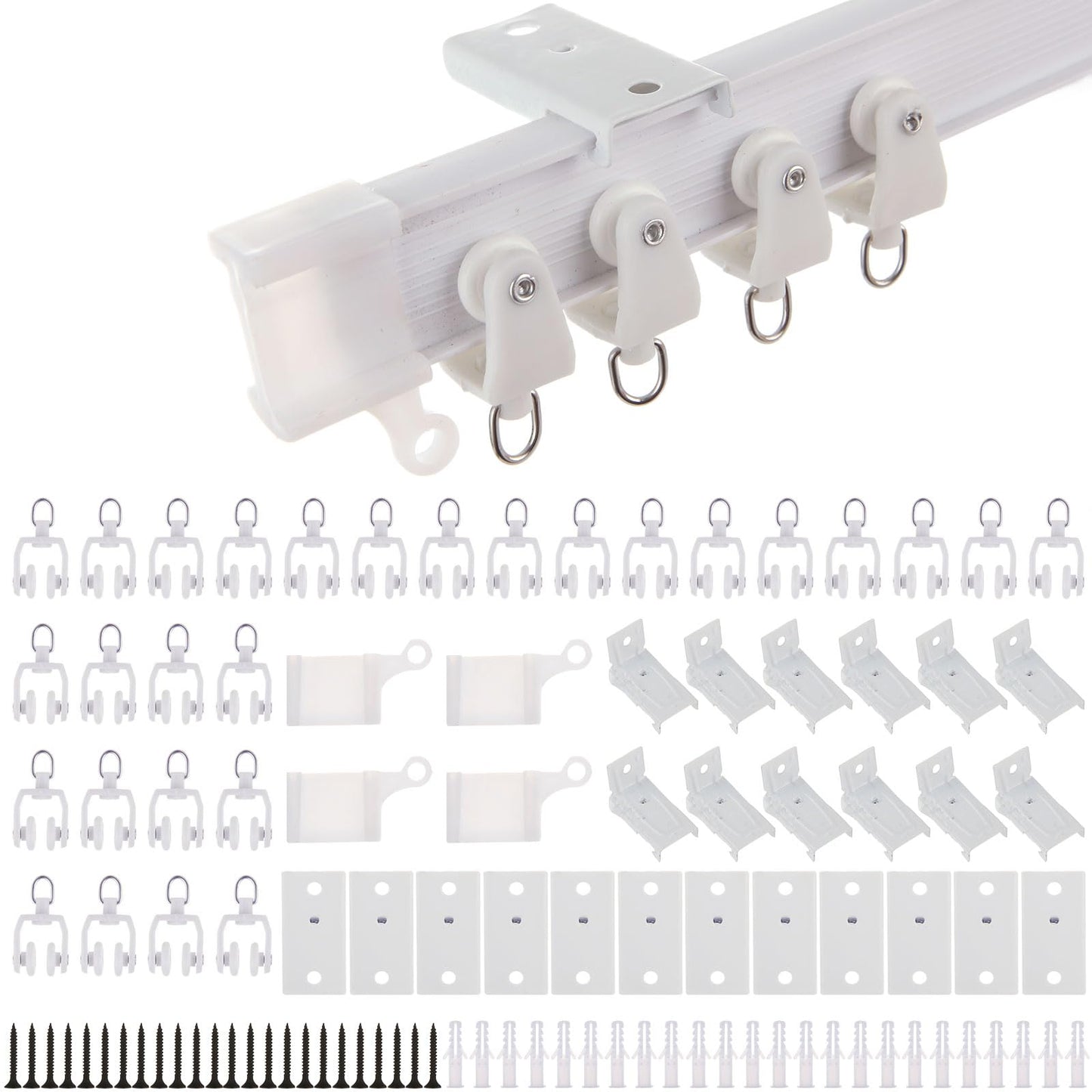 LOLYSIC 4m / 13ft Bendable Curtain Rail for Bay Windows, Flexible PVC Ceiling Curtain Track, Wall or Ceiling Mounted Curtain Rails and Fittings for